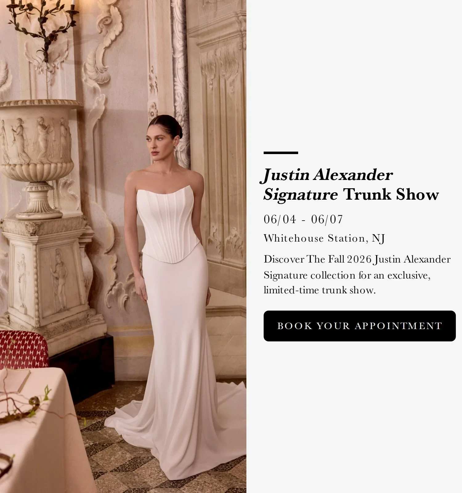 Justin Alexander Signature Trunk Show Banner
